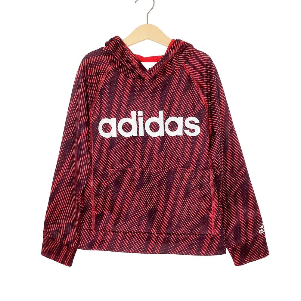 Adidas Red And Black Patterned Spell Out Athletic Hoodie Sweatshirt Small